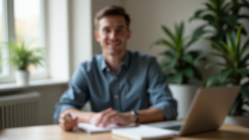 Focused person working at wooden desk with notebook and minimalist workspace setup