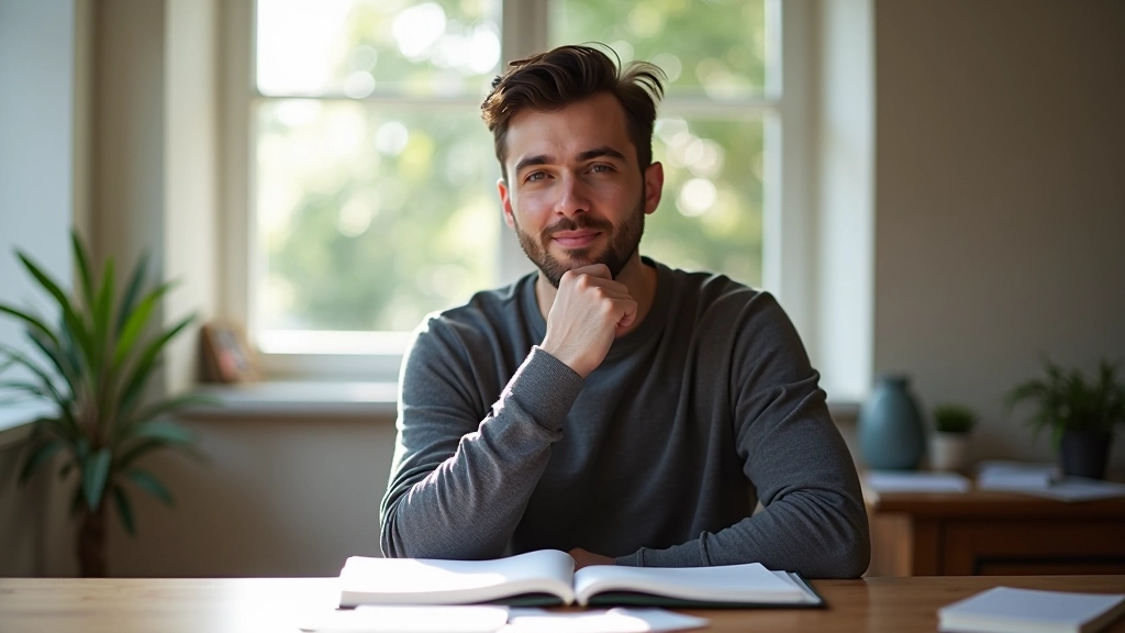 Person sitting at desk with notebook, practicing focused attention during work session