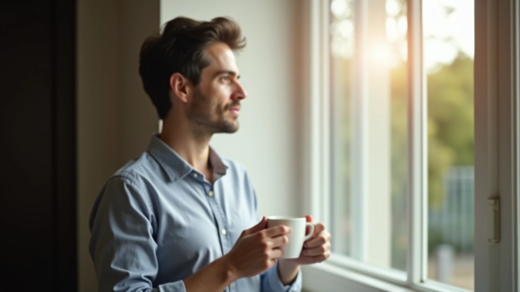 Person taking a short break, looking out a window for mental reset during focused work