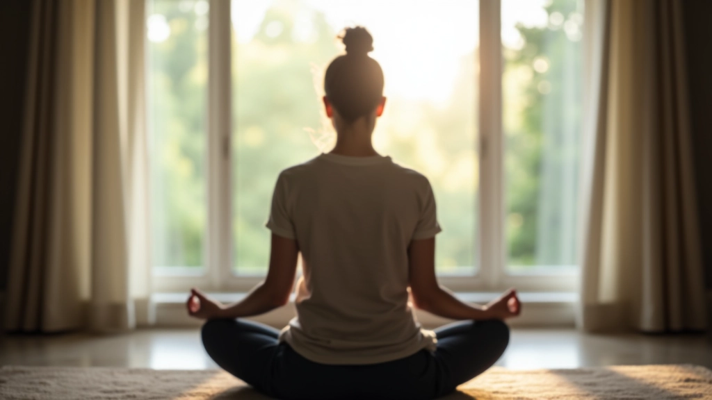Person practicing meditation and breathing techniques for concentration
