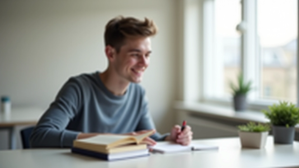 Student studying with focused attention at desk