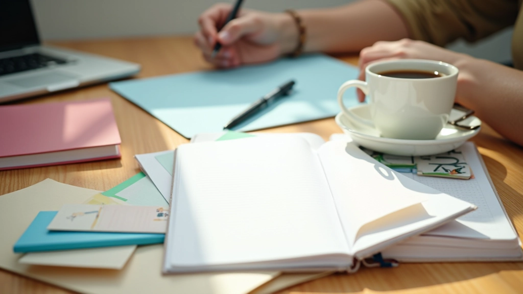Study materials and notes organized on desk showing focus development progress tracking
